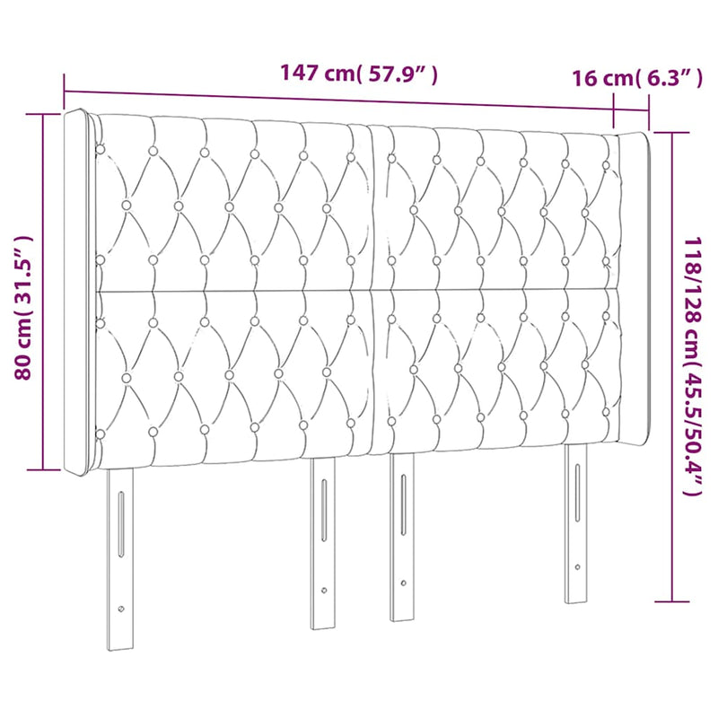 Tăblie de pat cu LED, crem, 147x16x118/128 cm, textil