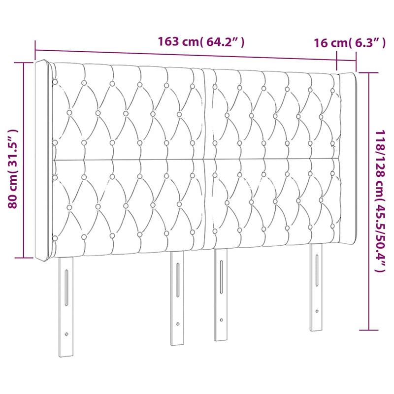 Tăblie de pat cu LED, negru, 163x16x118/128 cm, textil