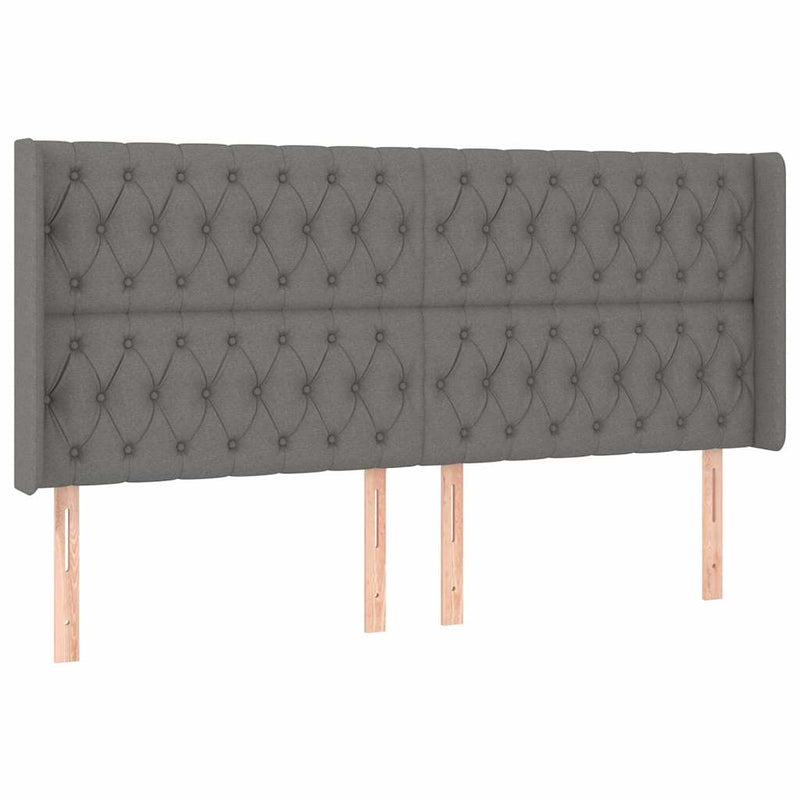 Tăblie de pat cu LED, gri închis, 183x16x118/128 cm, textil