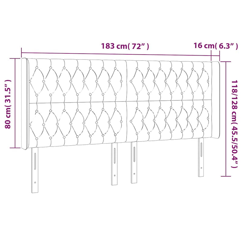 Tăblie de pat cu LED, gri închis, 183x16x118/128 cm, textil