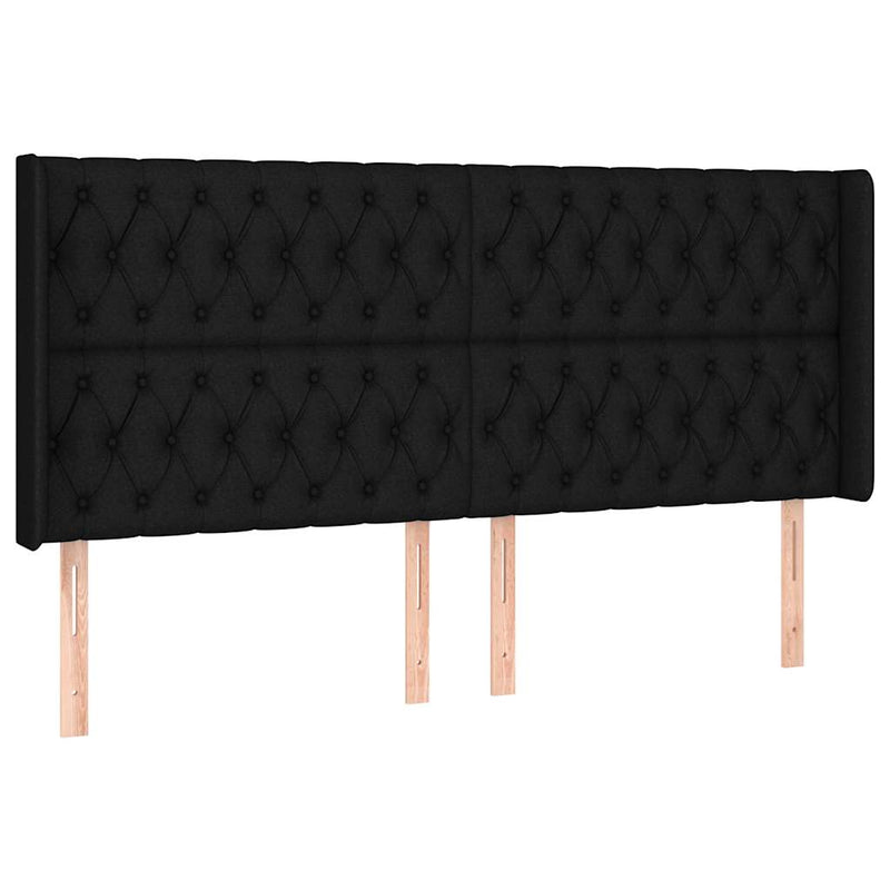 Tăblie de pat cu LED, negru, 183x16x118/128 cm, textil