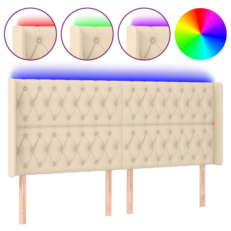 Tăblie de pat cu LED, crem, 183x16x118/128 cm, textil