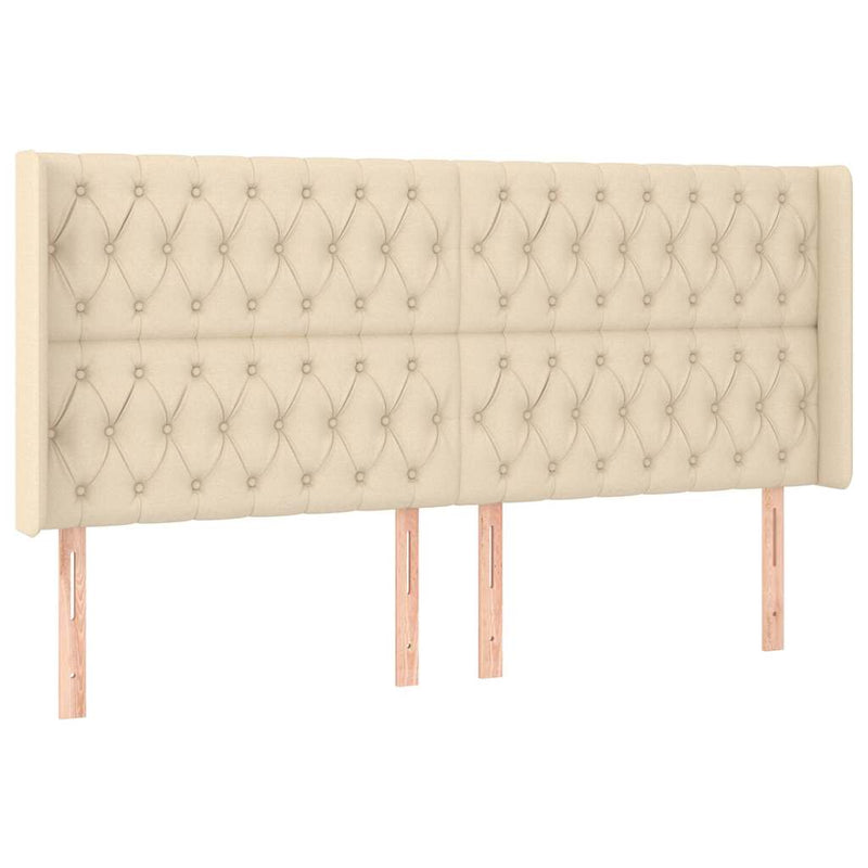 Tăblie de pat cu LED, crem, 183x16x118/128 cm, textil