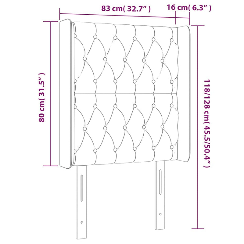 Tăblie de pat cu LED, gri deschis, 83x16x118/128 cm, catifea
