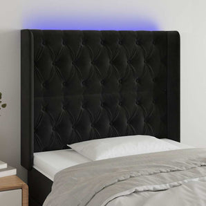Tăblie de pat cu LED, negru, 93x16x118/128 cm, catifea
