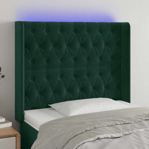 Tăblie de pat cu LED, verde închis, 103x16x118/128 cm, catifea