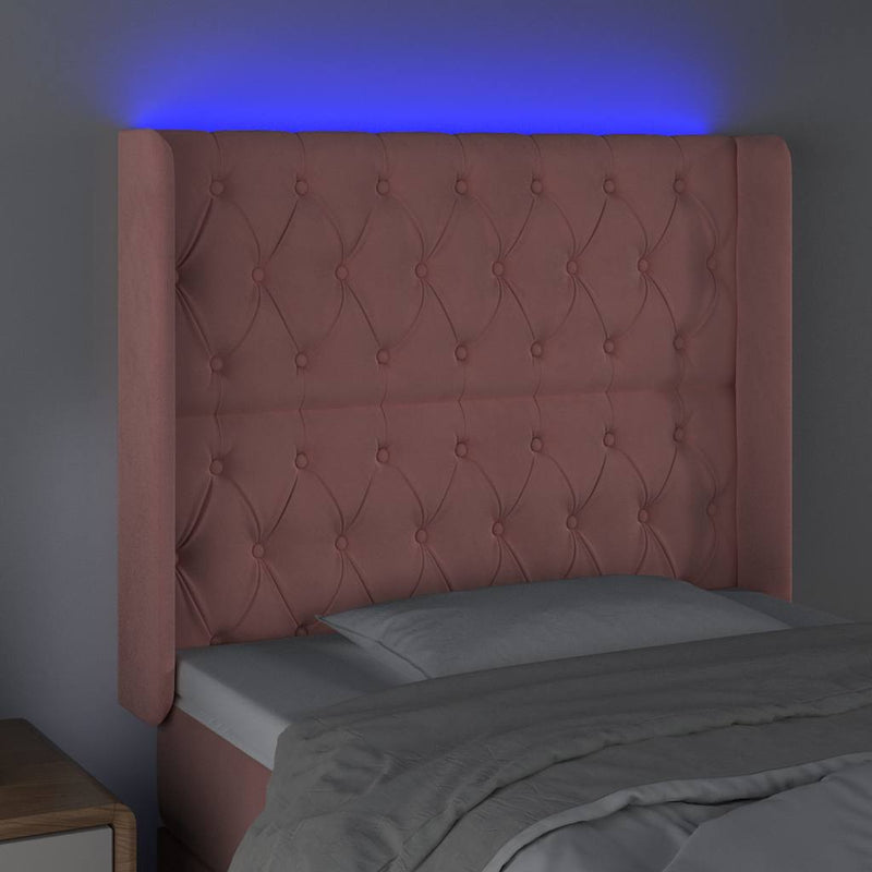 Tăblie de pat cu LED, roz, 103x16x118/128 cm, catifea