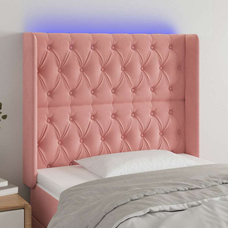 Tăblie de pat cu LED, roz, 103x16x118/128 cm, catifea