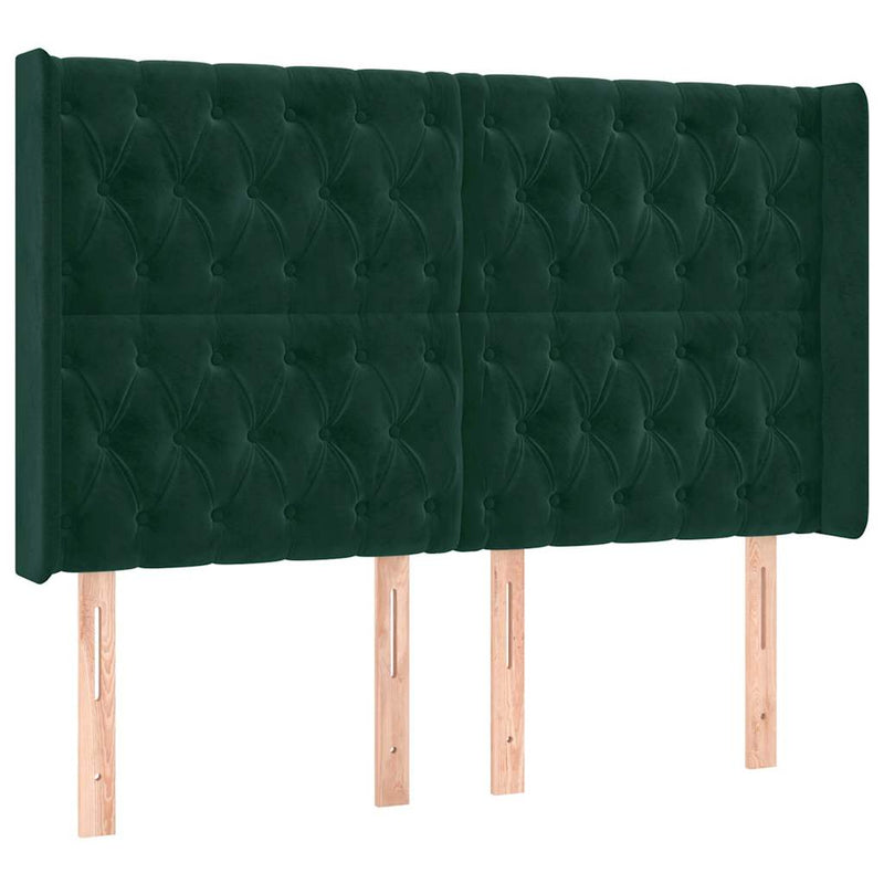 Tăblie de pat cu LED, verde închis, 147x16x118/128 cm, catifea