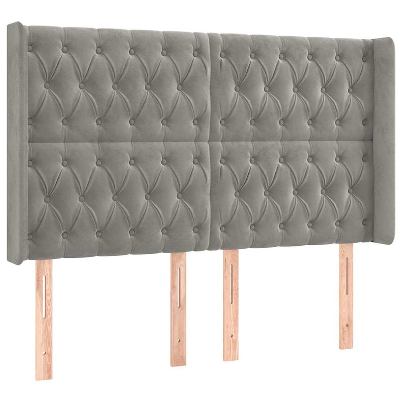 Tăblie de pat cu LED, gri deschis, 163x16x118/128 cm, catifea