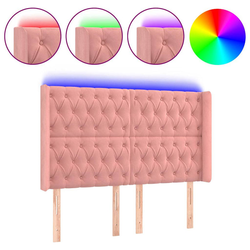 Tăblie de pat cu LED, roz, 163x16x118/128 cm, catifea