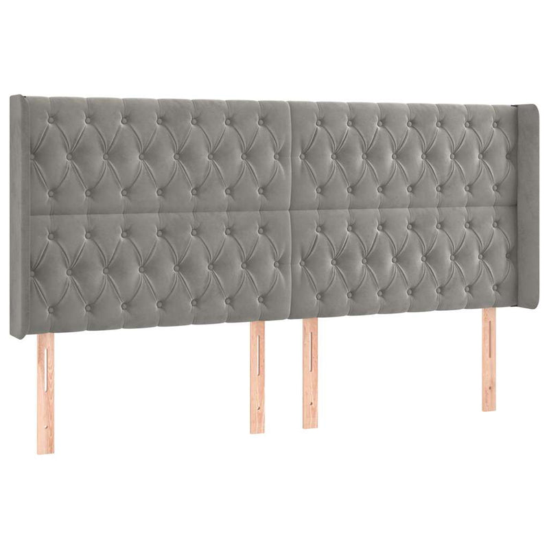 Tăblie de pat cu LED, gri deschis, 183x16x118/128 cm, catifea