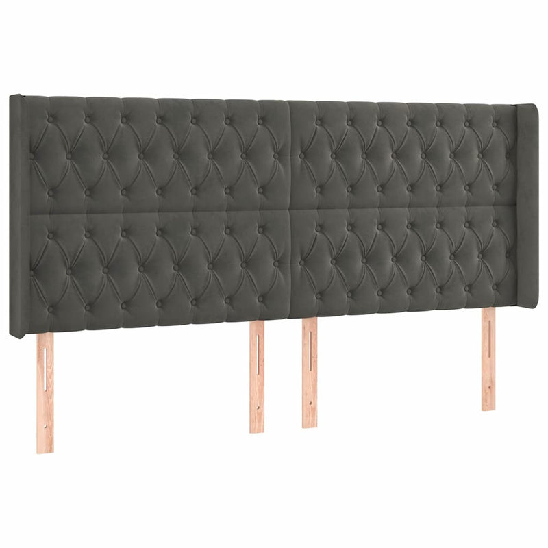 Tăblie de pat cu LED, gri închis, 203x16x118/128 cm, catifea