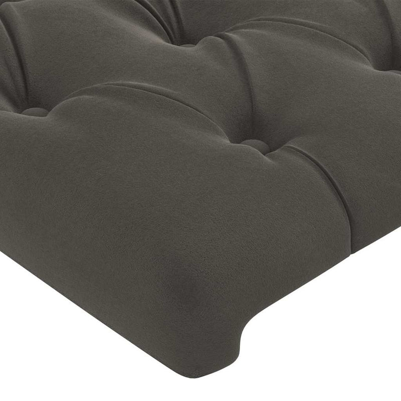 Tăblie de pat cu LED, gri închis, 203x16x118/128 cm, catifea