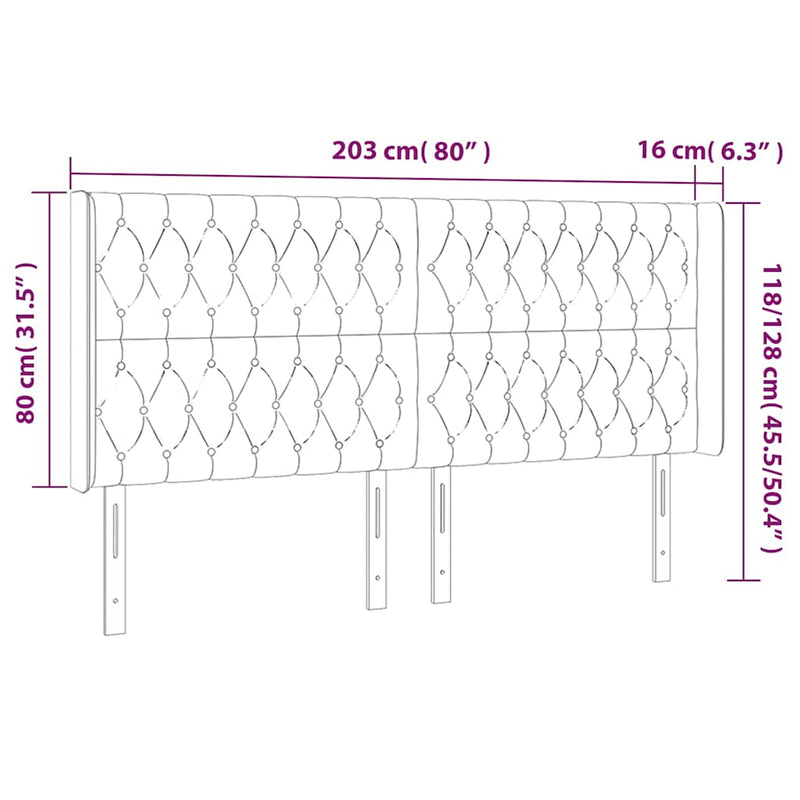 Tăblie de pat cu LED, verde închis, 203x16x118/128 cm, catifea