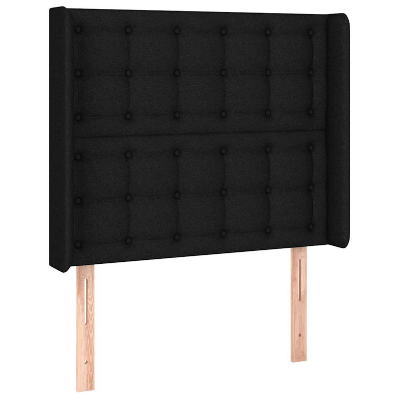 Tăblie de pat cu LED, negru, 83x16x118/128 cm, textil