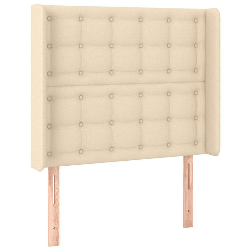 Tăblie de pat cu LED, crem, 93x16x118/128 cm, textil