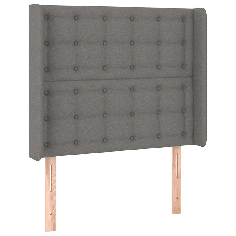 Tăblie de pat cu LED, gri închis, 103x16x118/128 cm, textil