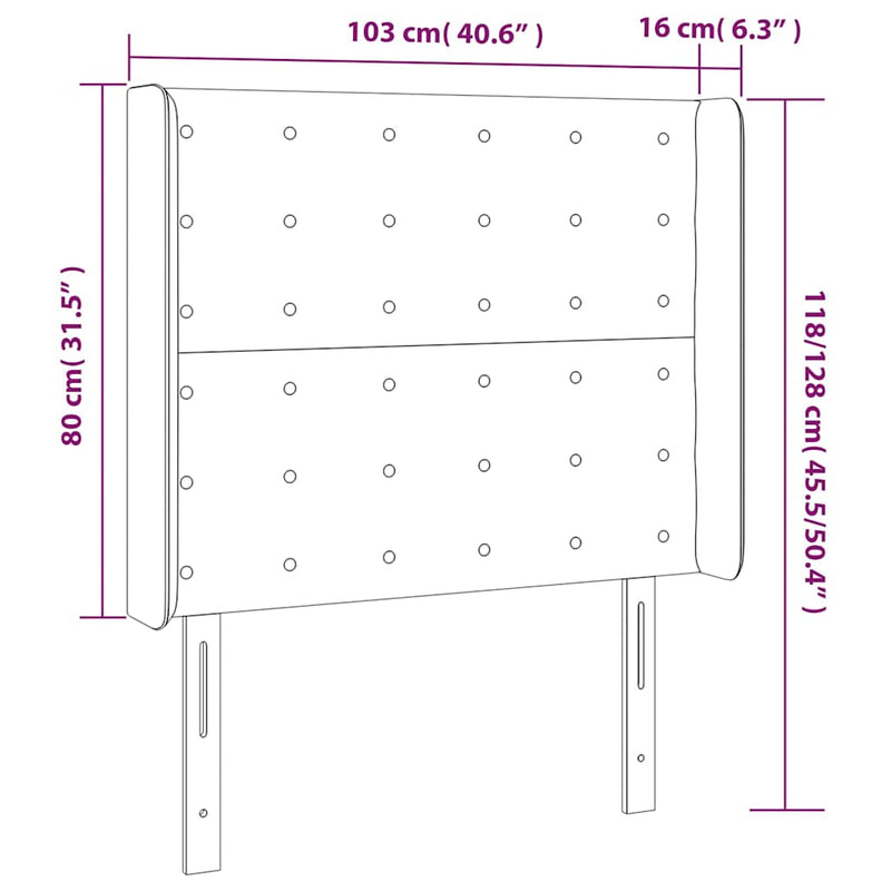 Tăblie de pat cu LED, gri închis, 103x16x118/128 cm, textil