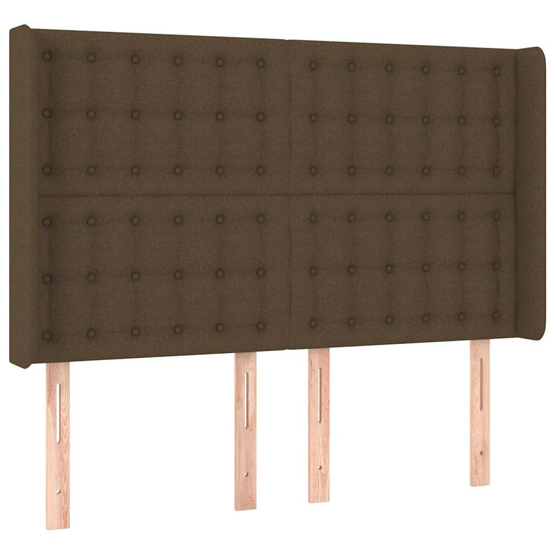 Tăblie de pat cu LED, maro închis, 147x16x118/128 cm, textil