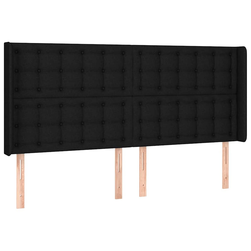 Tăblie de pat cu LED, negru, 183x16x118/128 cm, textil