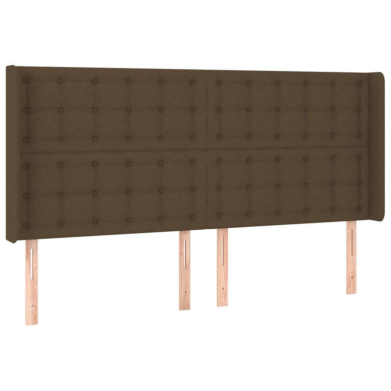 Tăblie de pat cu LED, maro închis, 183x16x118/128 cm, textil