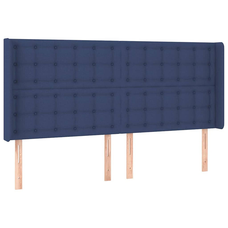 Tăblie de pat cu LED, albastru, 183x16x118/128 cm, textil