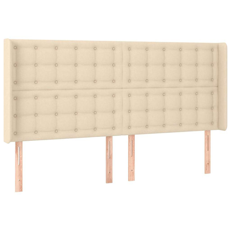 Tăblie de pat cu LED, crem, 203x16x118/128 cm, textil