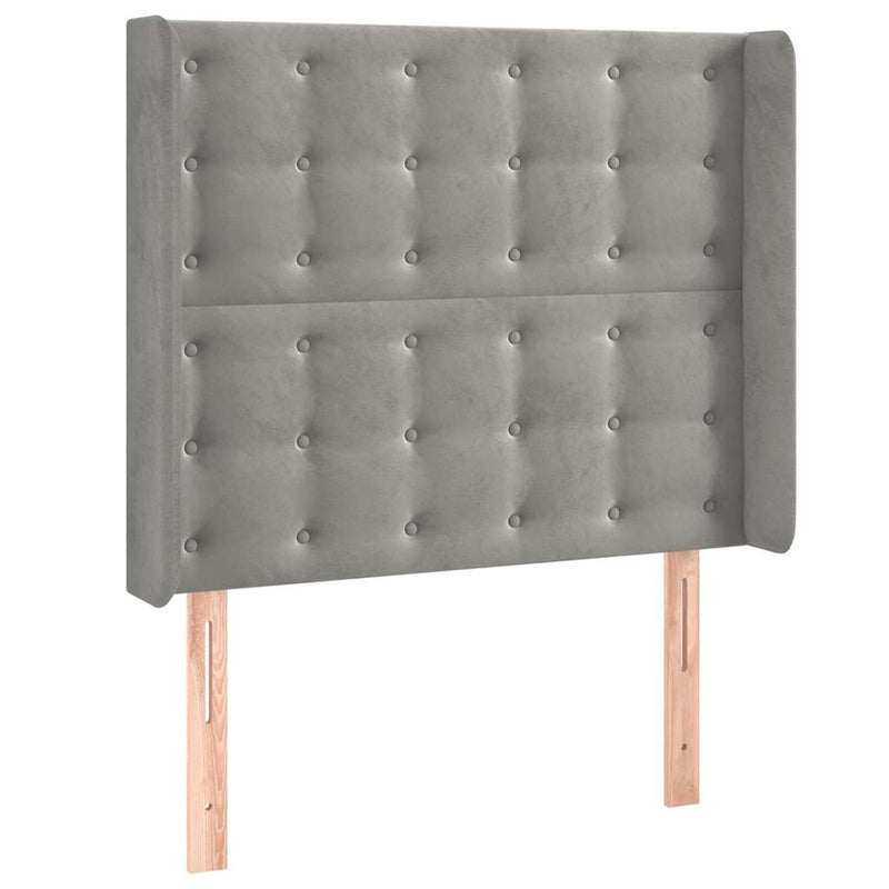 Tăblie de pat cu LED, gri deschis, 83x16x118/128 cm, catifea