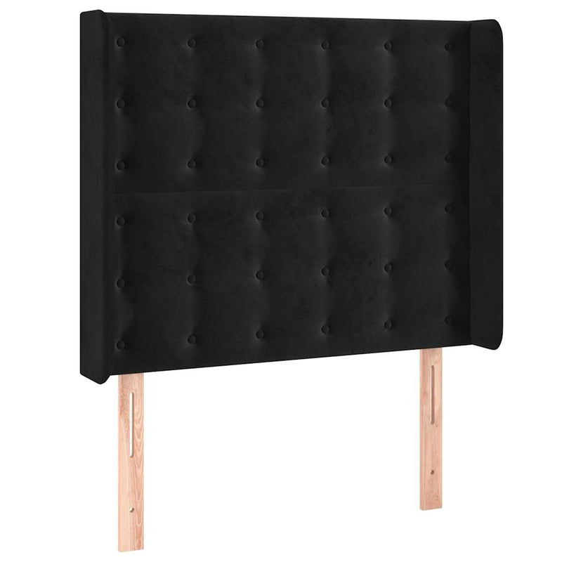 Tăblie de pat cu LED, negru, 83x16x118/128 cm, catifea