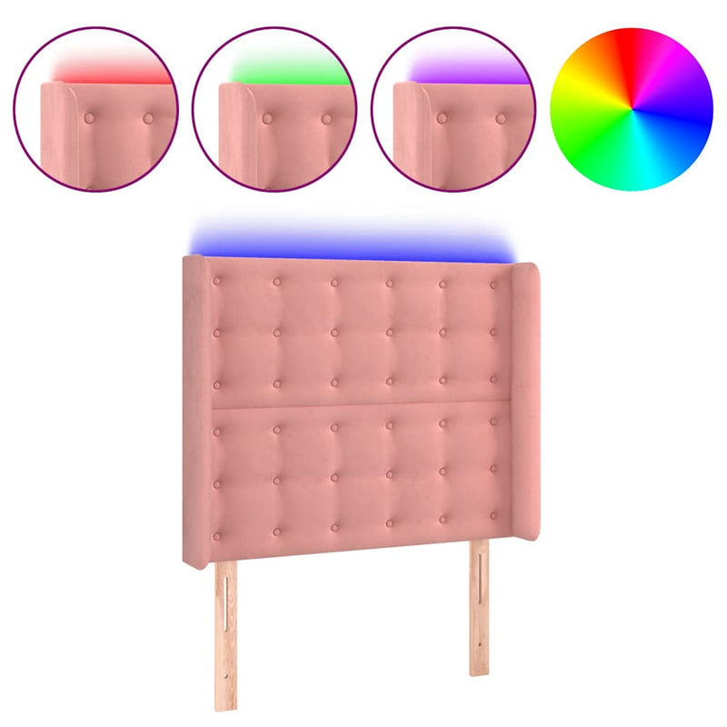 Tăblie de pat cu LED, roz, 93x16x118/128 cm, catifea