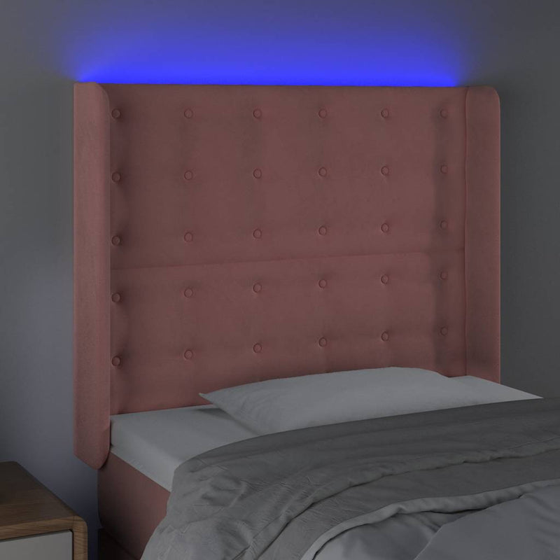 Tăblie de pat cu LED, roz, 93x16x118/128 cm, catifea