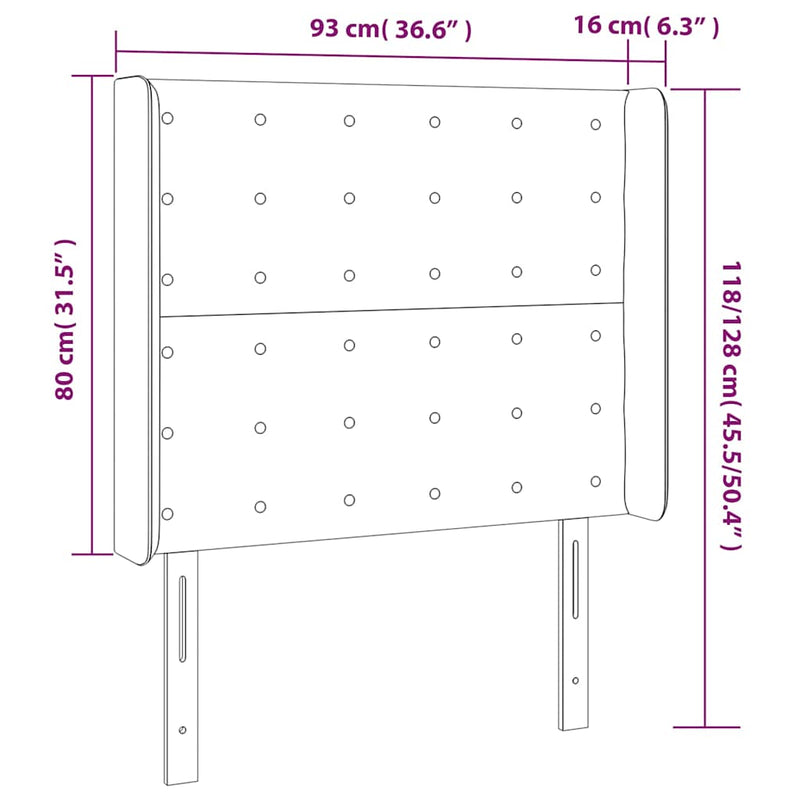 Tăblie de pat cu LED, roz, 93x16x118/128 cm, catifea
