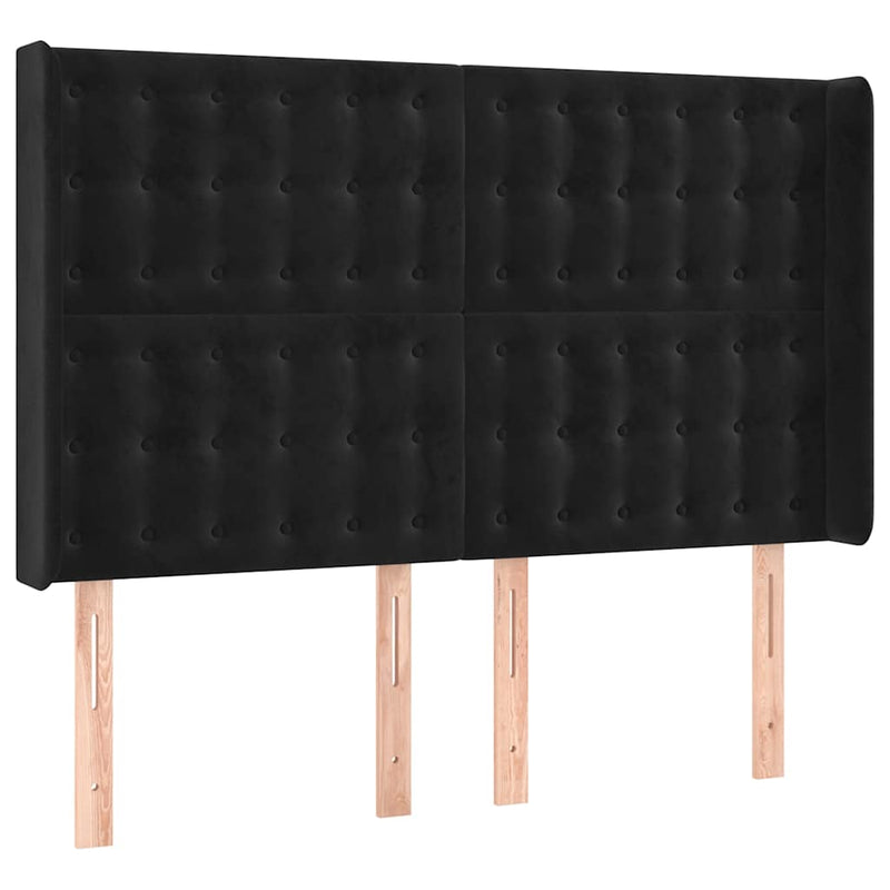 Tăblie de pat cu LED, negru, 147x16x118/128 cm, catifea