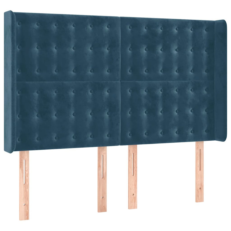 Tăblie de pat cu LED, albastru închis, 147x16x118/128cm catifea