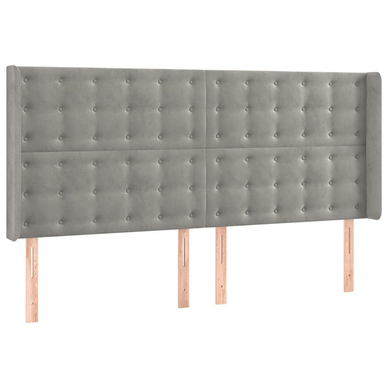 Tăblie de pat cu LED, gri deschis, 163x16x118/128 cm, catifea
