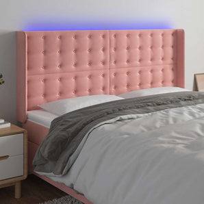 Tăblie de pat cu LED, roz, 203x16x118/128 cm, catifea