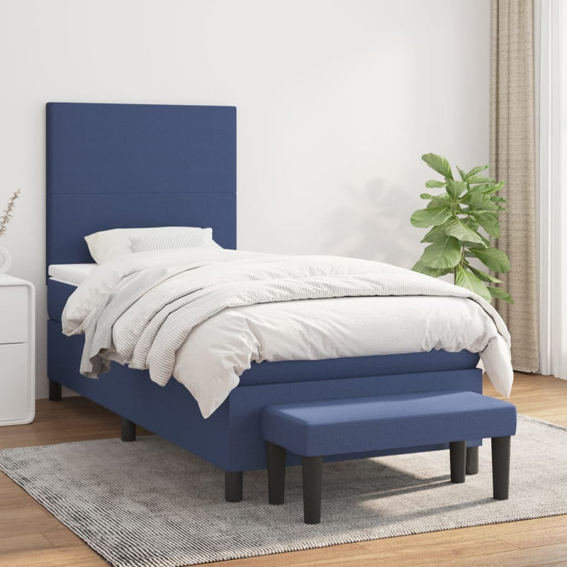 Pat box spring cu saltea, albastru, 80x200 cm, textil
