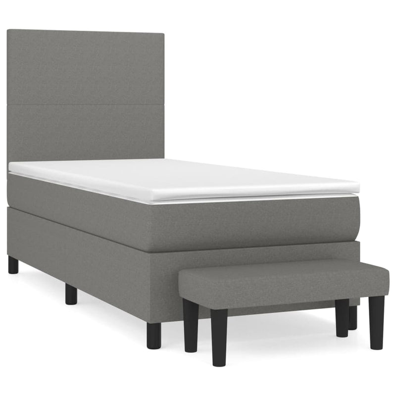 Pat box spring cu saltea, gri închis, 90x190 cm, textil