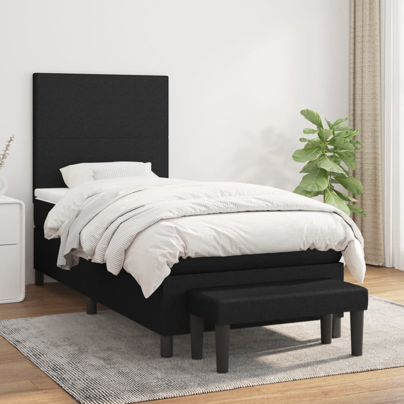 Pat box spring cu saltea, negru, 90x190 cm, textil