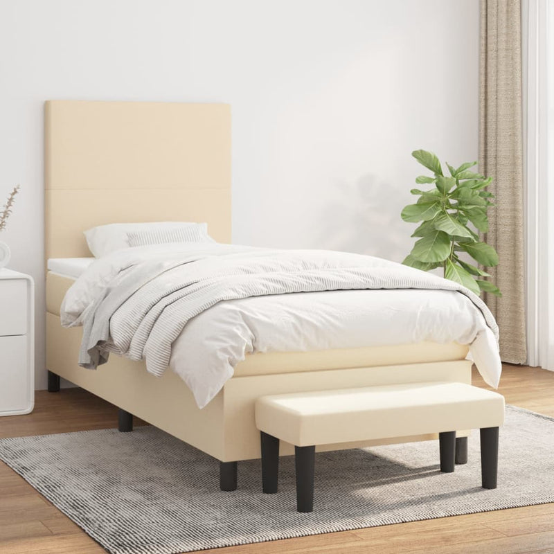 Pat box spring cu saltea, crem, 100x200 cm, textil
