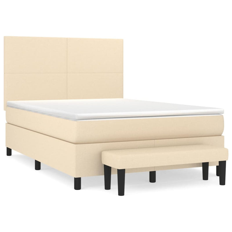 Pat box spring cu saltea, crem, 140x200 cm, textil