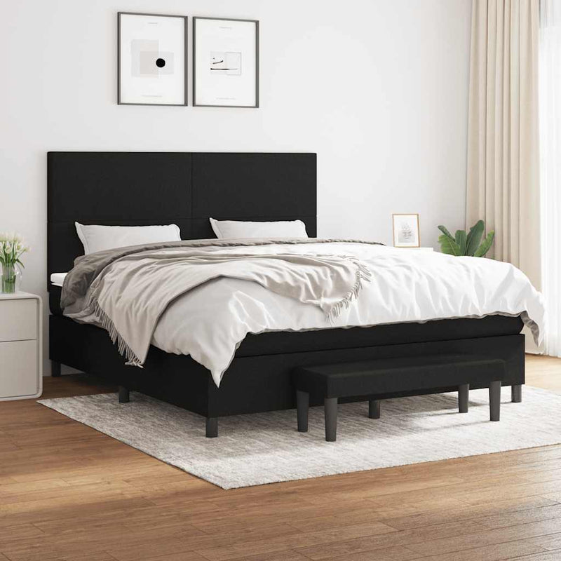 Pat box spring cu saltea, negru, 160x200 cm, textil