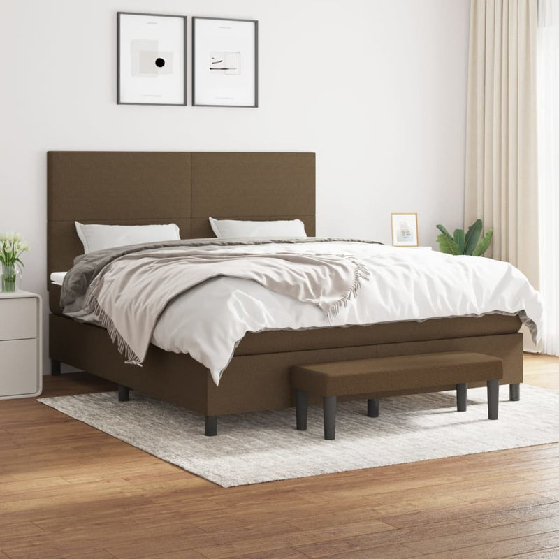 Pat box spring cu saltea, maro închis, 160x200 cm, textil