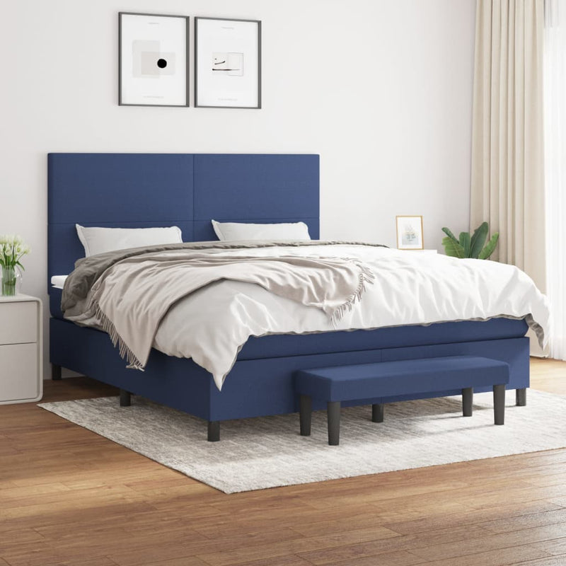 Pat box spring cu saltea, albastru, 180x200 cm, material textil