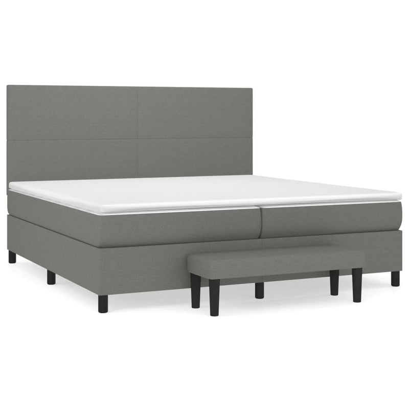 Pat box spring cu saltea, gri închis, 200x200 cm, textil