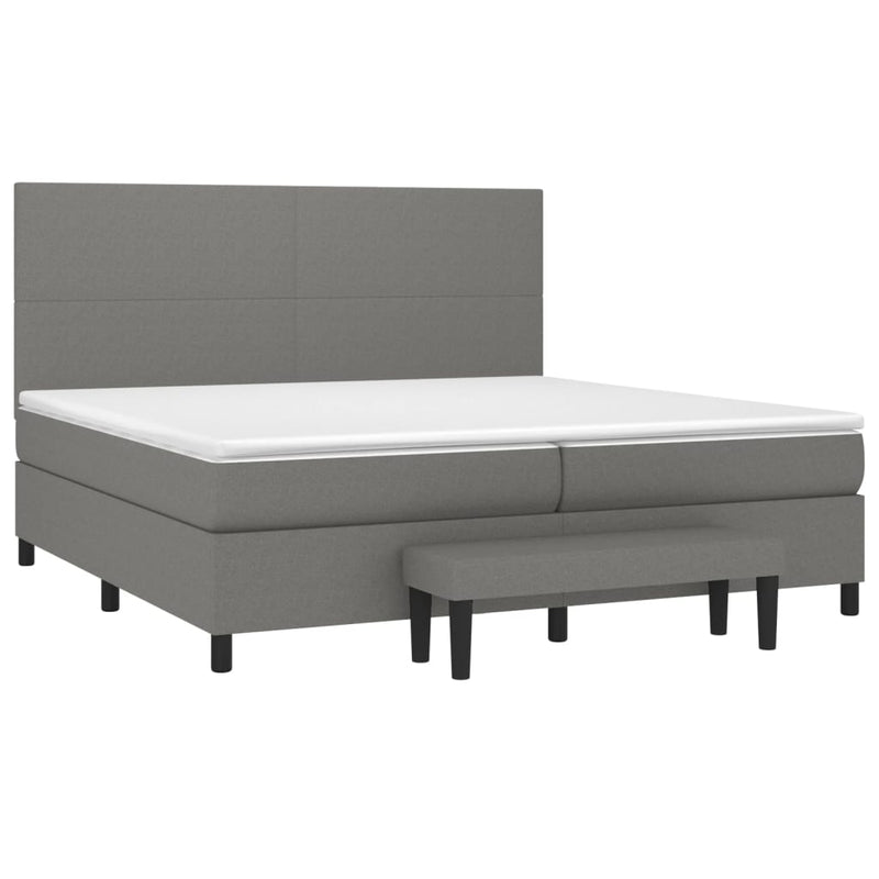 Pat box spring cu saltea, gri închis, 200x200 cm, textil
