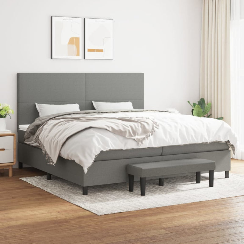 Pat box spring cu saltea, gri închis, 200x200 cm, textil