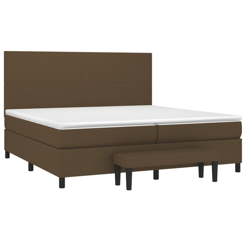 Pat box spring cu saltea, maro închis, 200x200 cm, textil
