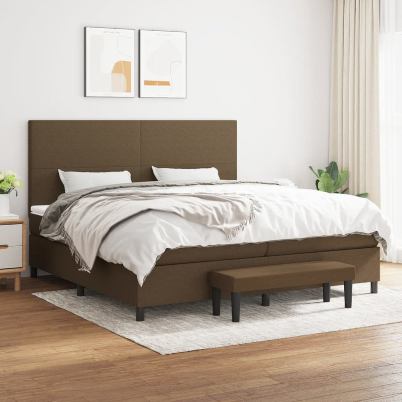 Pat box spring cu saltea, maro închis, 200x200 cm, textil